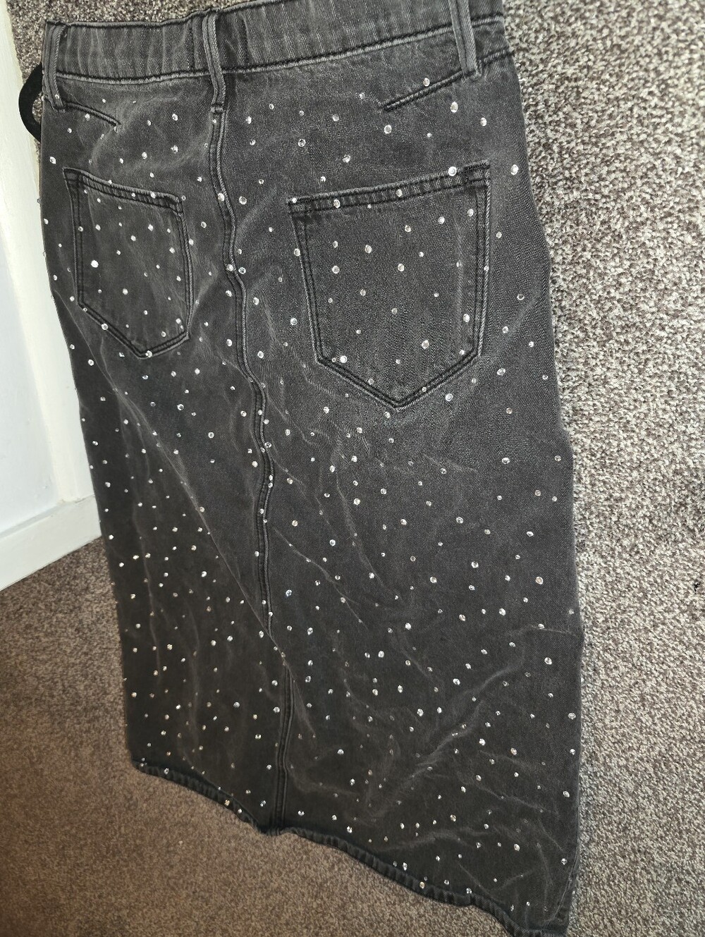 DRIFTWOOD Black Skinny Jean Skirt with Rhinestones Front And Back